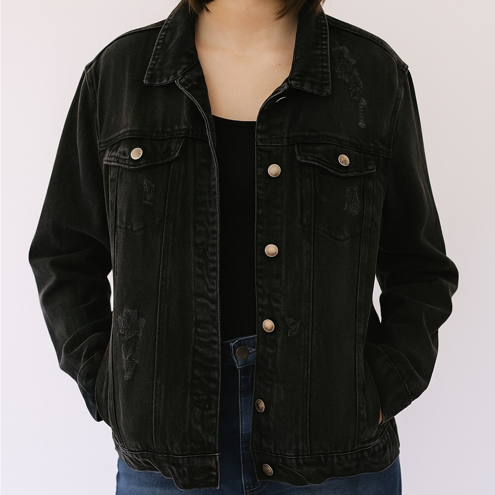 Black Distressed Denim Jacket